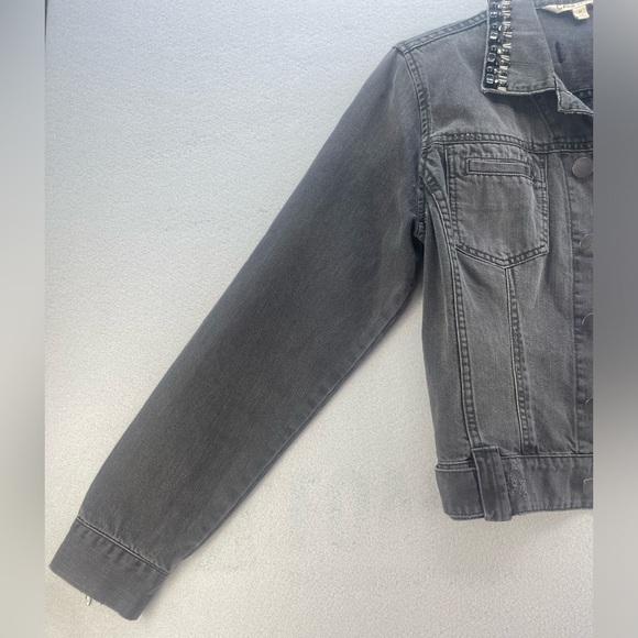 CAbi Jeans Black Distressed Jean Jacket with Beaded Collar Women’s Size Medium - Picture 11 of 16